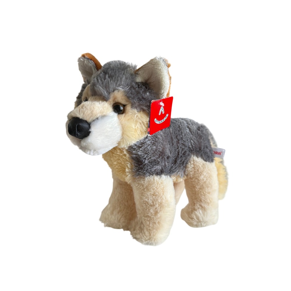 Aurora Wolf Plush 9.5" Grey Tan Standing Realistic Stuffed Animal Wildlife Toy